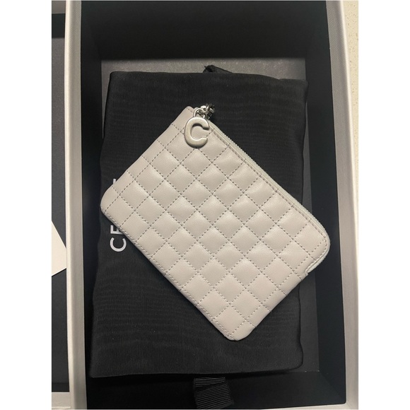 Celine - Quilted Calfskin C Charm Coin and Card Pouch in Light Grey - Picture 1 of 16